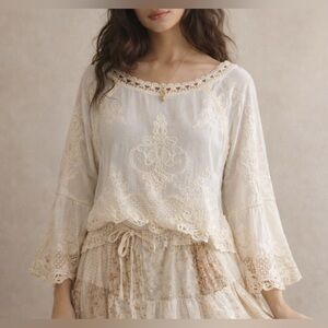 Democracy Ivory Peasant Blouse - Boho Festival 70s Style